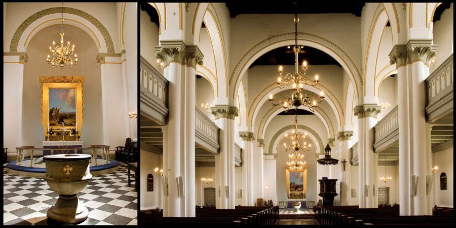 Church, kirke, alter, degn, præst, præster, lys, jul, påske, søjler, altertavle, prædikestol, døbefont. dåb, konfimand